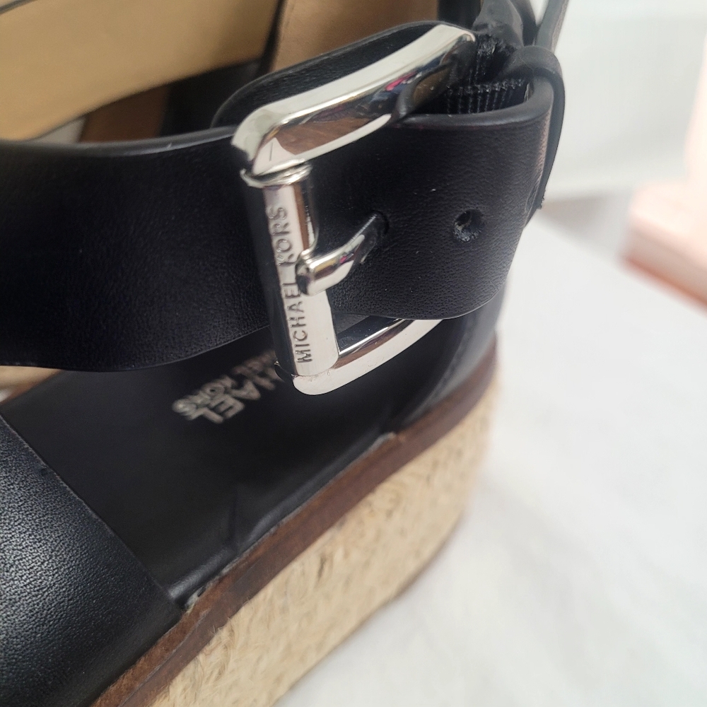 Michael Kors Black Leather Espadrille Sandals "Darby", Brand-new, Size 8.5 - Picture 6 of 14